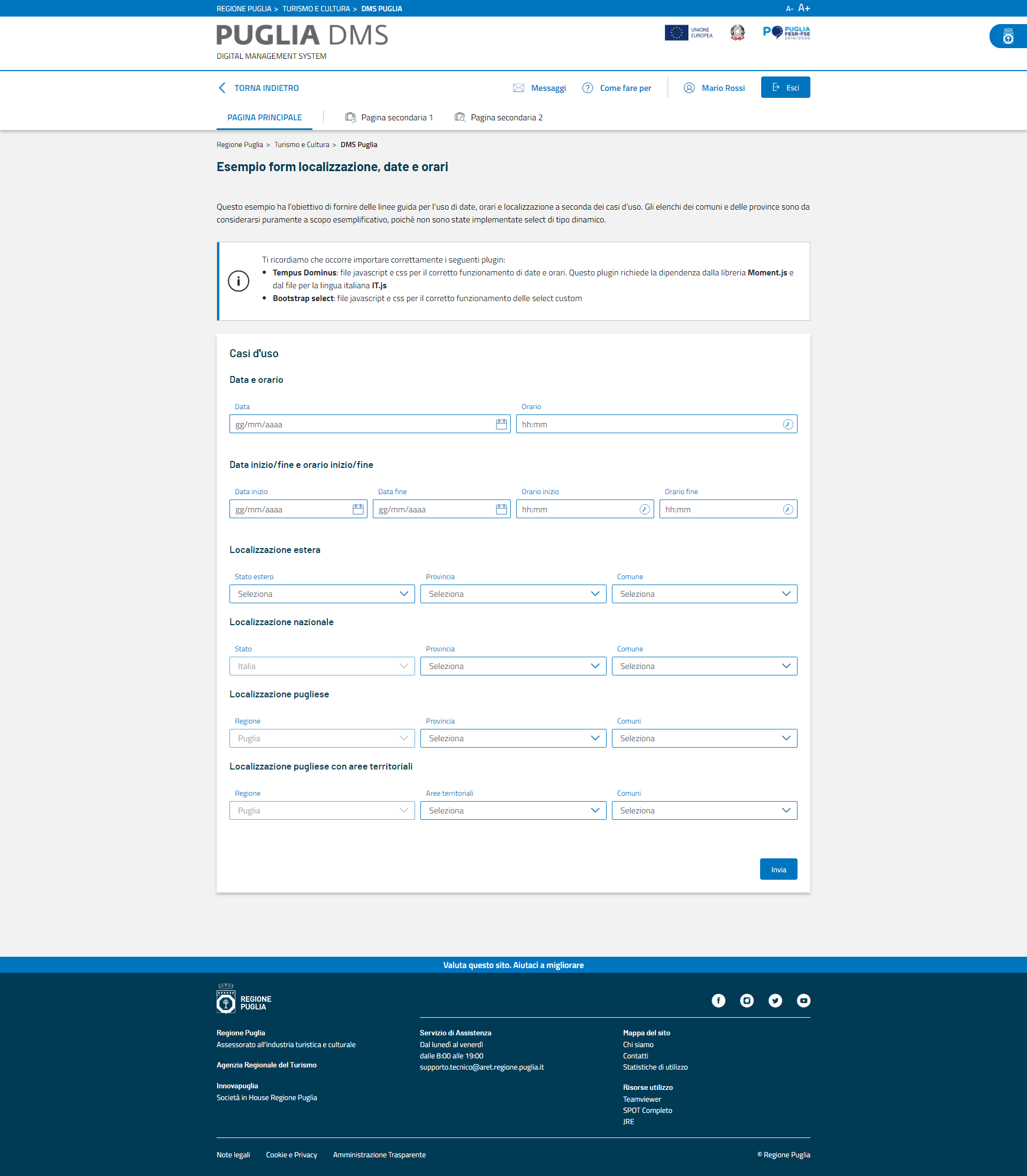 Template di esempio form localizzazione, date e orari